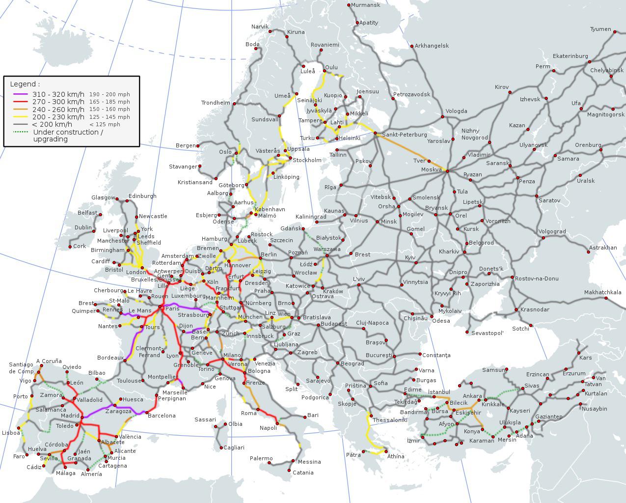 Europe’s high-speed rail network : r/MapPorn