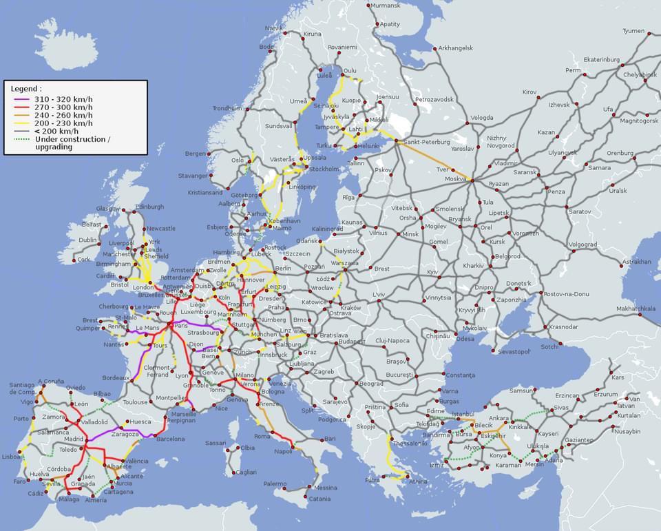 European high speed rail network : r/MapPorn