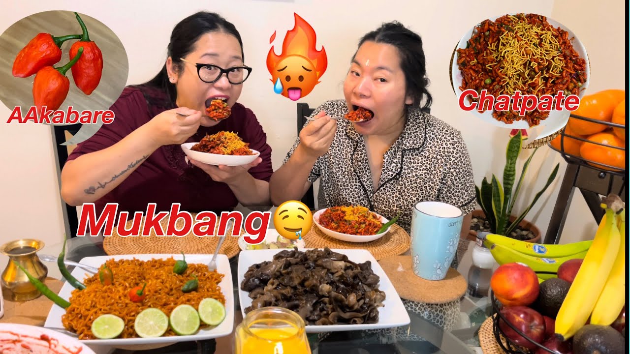 Extra spicy Chatpate🥵and 2x spicy noodles 🍝 Nepali mukbang🤤Khaling ...