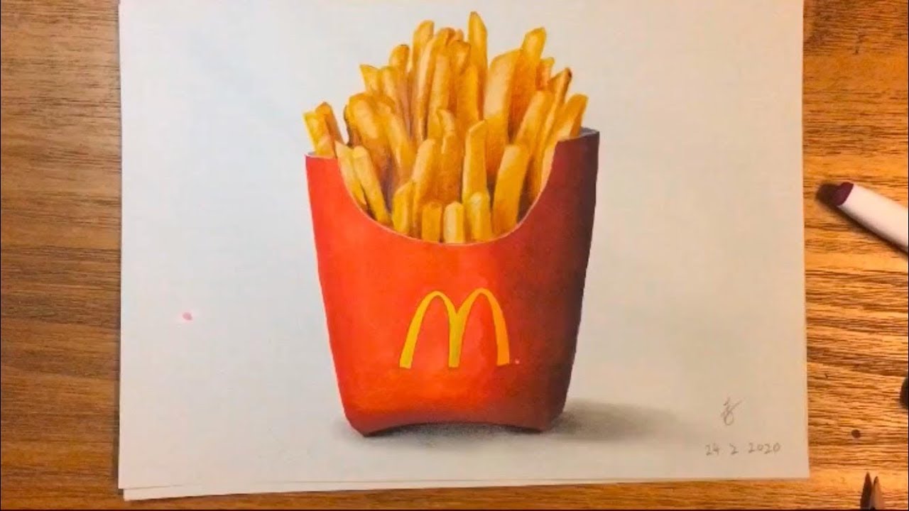 Marker木顏色畫薯條 How to draw McDonald’s fries realistic! - YouTube