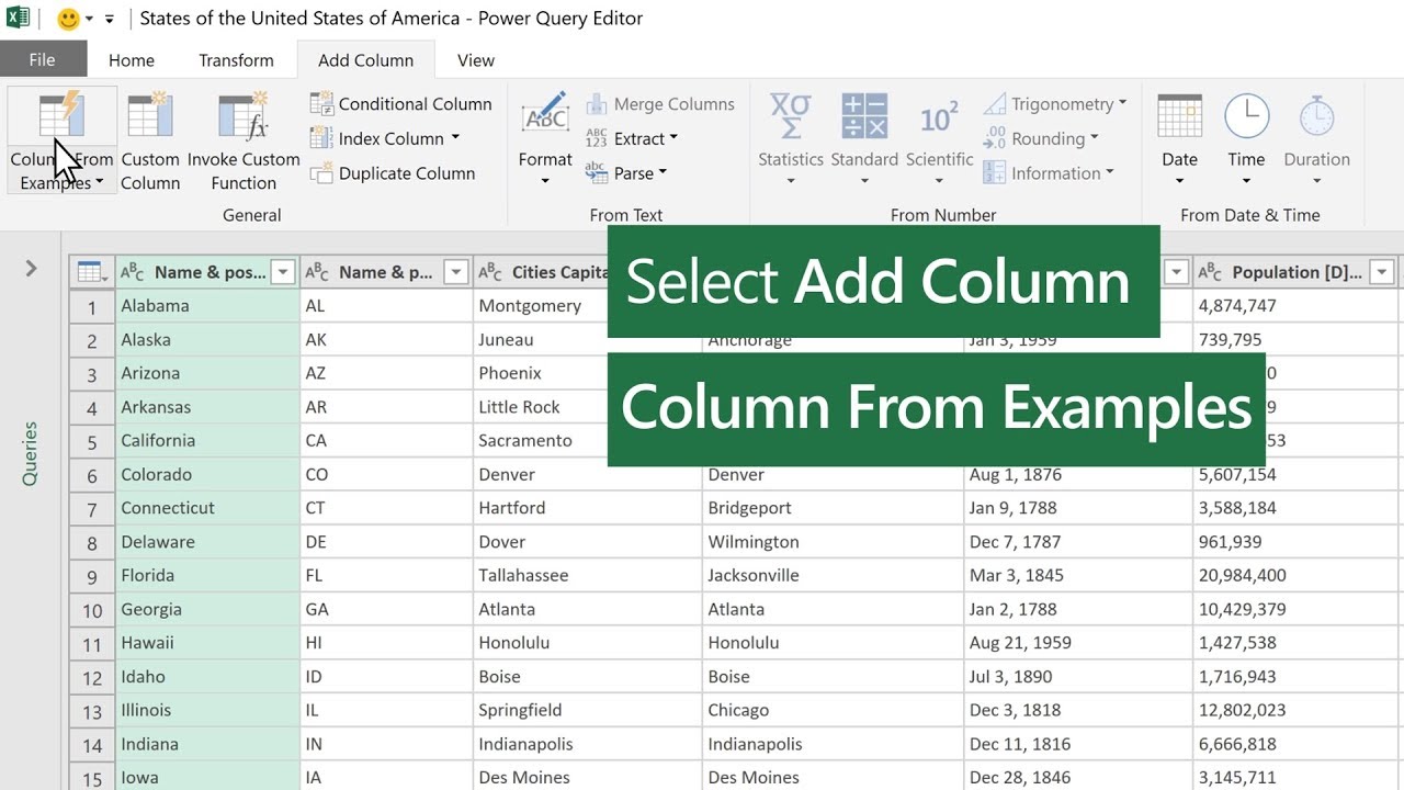 Add A Column From An Example In Excel Youtube