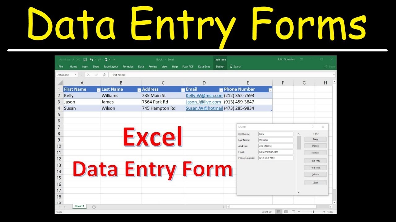 Create Form In Excel For Data Entry Myexcelonline In 2022 Excel For ...