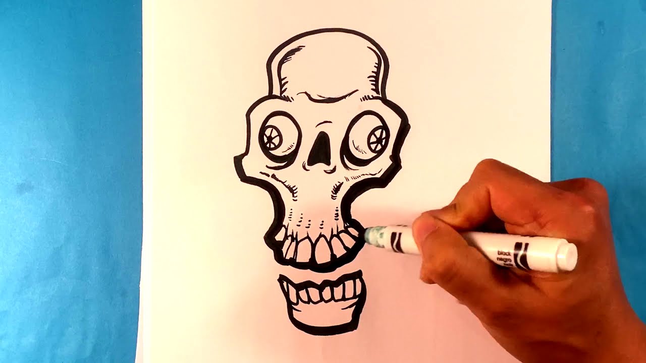 How to Draw a Skull - Crazy Skull Drawings - YouTube