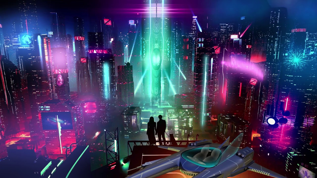 Cyberpunk city noisy rooftop ambience Skyscrapers, Neon lights ...