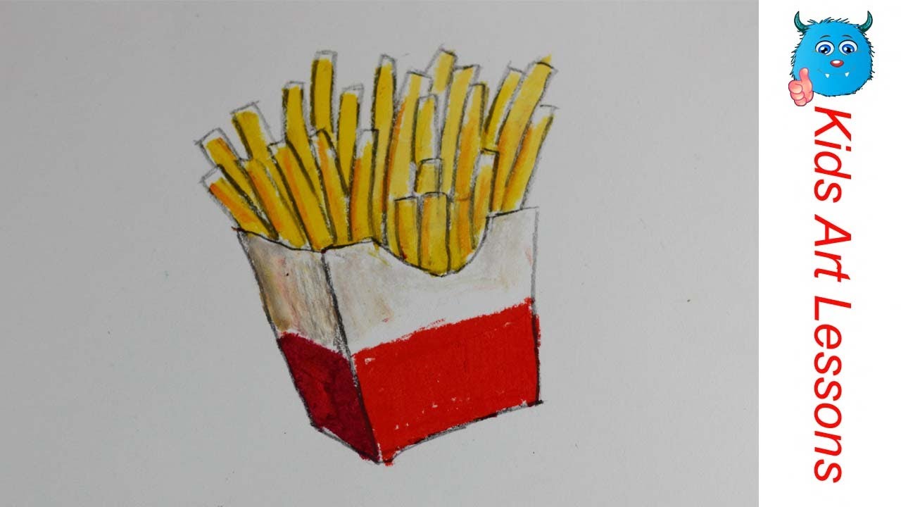 Food Drawings: How to Draw French Fries Easily in Oil Pastel Step By ...