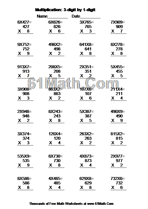 multiplication 3 digit by 1 digit create your own math