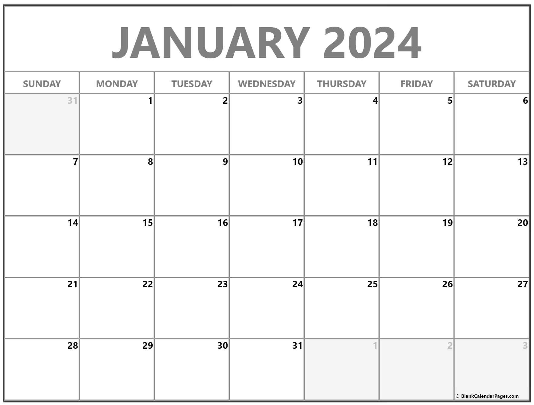 Blank January 2024 Calendar Printable Free Templates