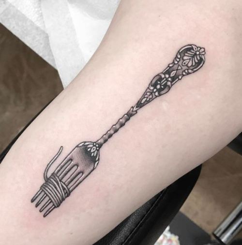 Small Fork Tattoos On Inner Biceps