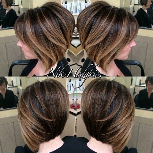 Layered Brown Bob with Balayage Highlights