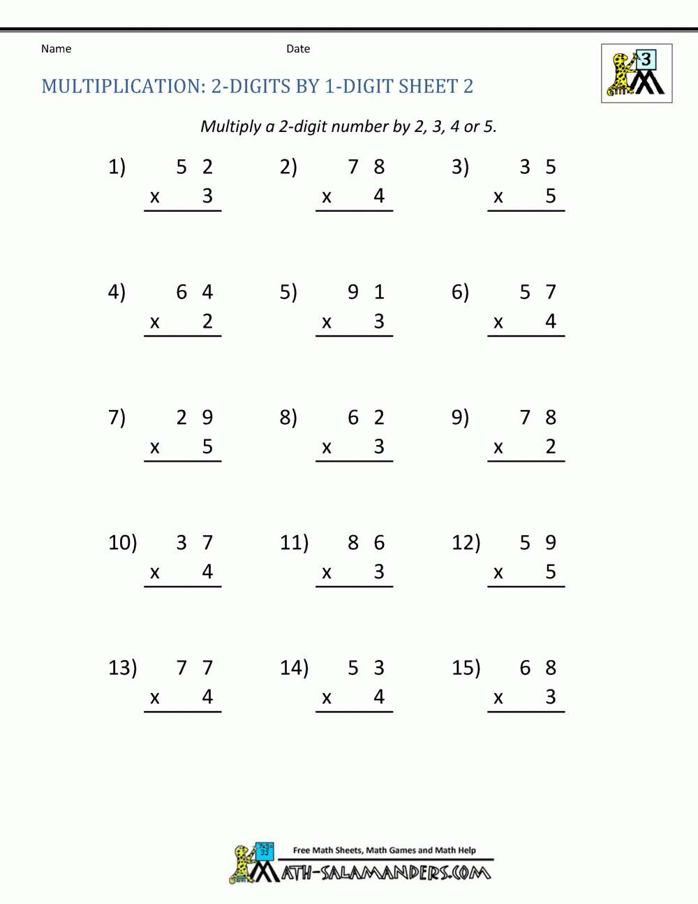 2 digit times 2 digit multiplication worksheets times