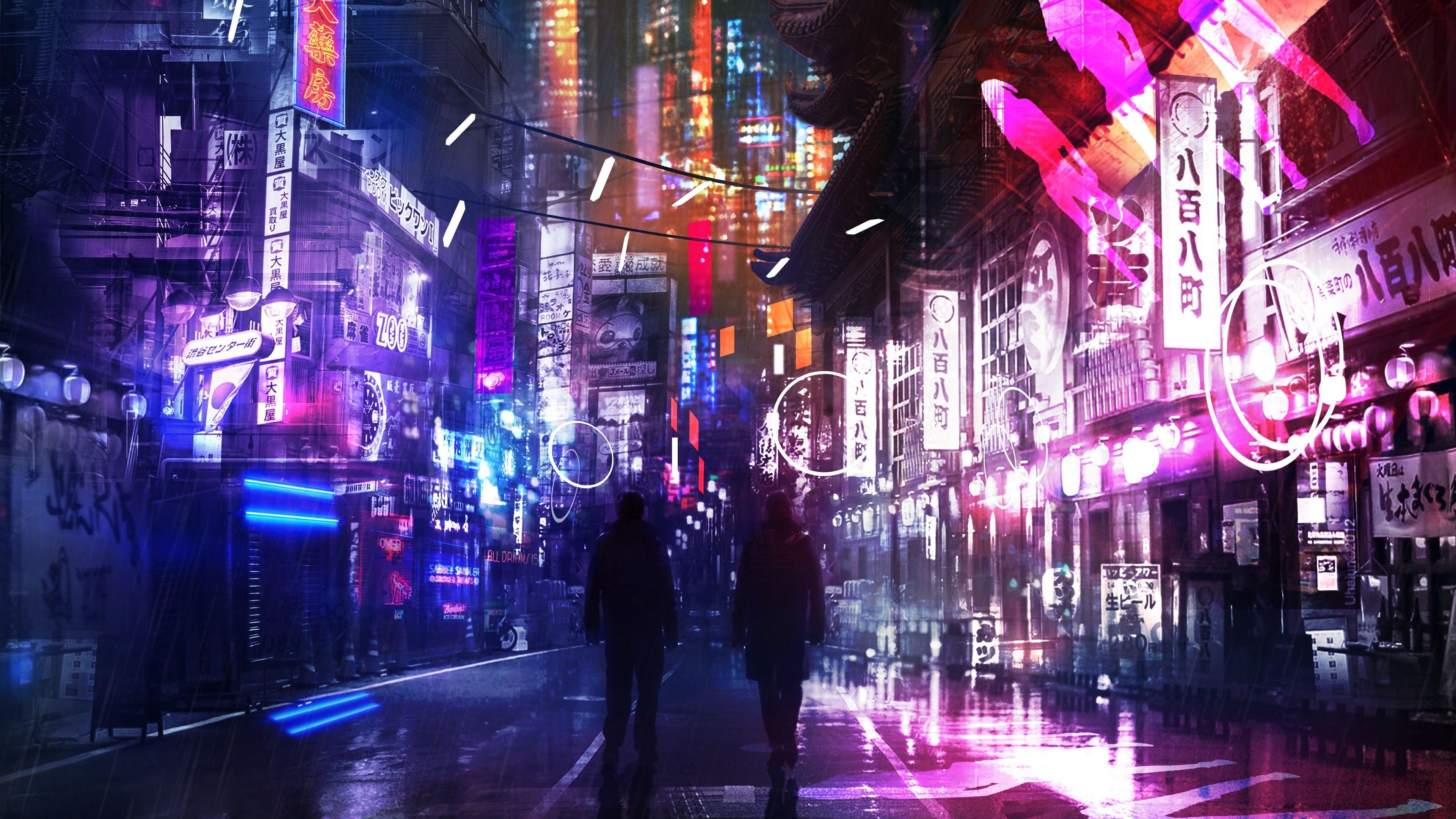 Preview wallpaper 3d, cube, dice, neon 1920×1080. Anime Neon City Wallpapers Top Free Anime Neon City Backgrounds Wallpaperaccess