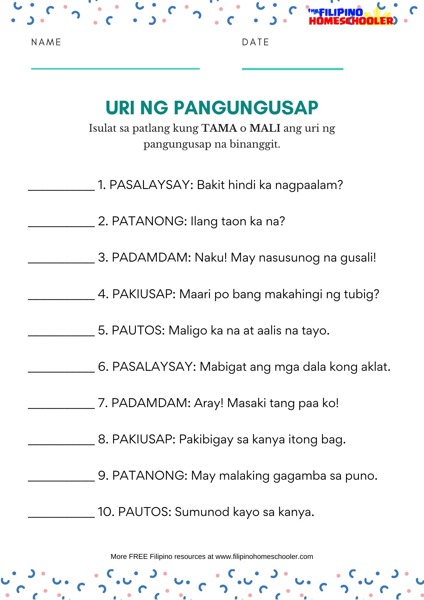 Bahagi Ng Pangungusap Worksheet Grade 4