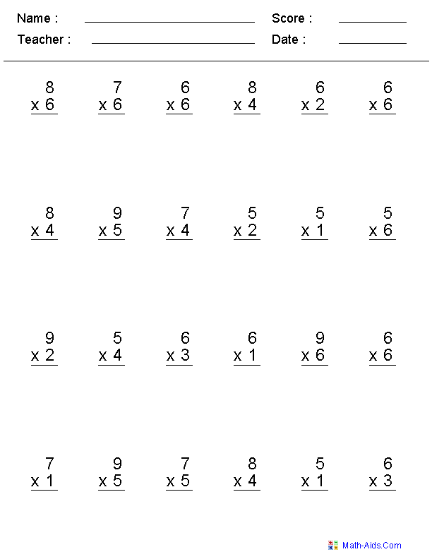 2 digit by 1 digit multiplication worksheets tes