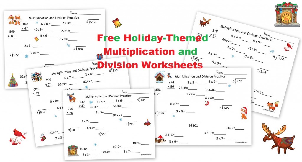 free multiplication and division holiday math worksheets homeschool den