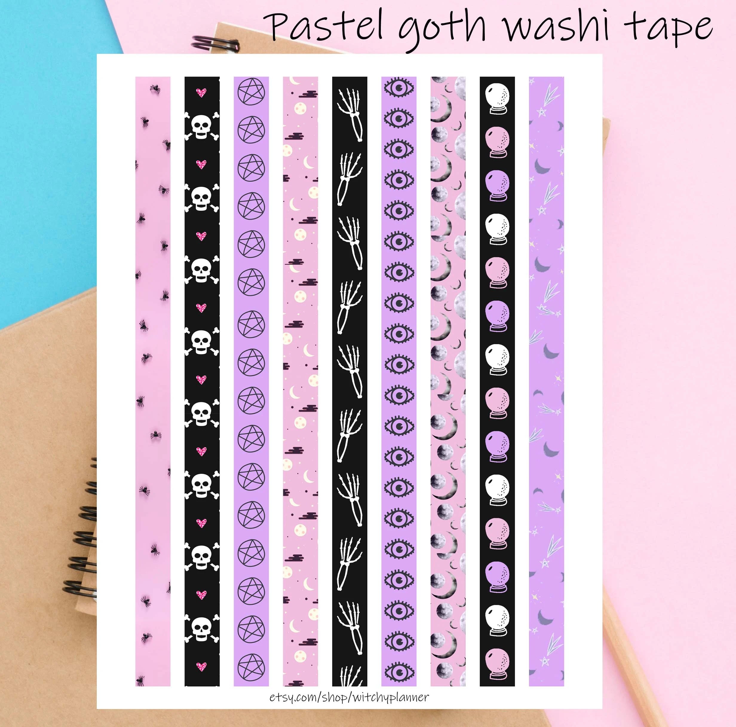 pastel goth washi tape printable sticker set planner witch