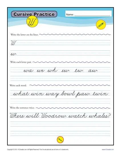 Cursive writing practice activities, worksheets, printables, and lesson plans. Cursive W Letter W Worksheets For Handwriting Practice