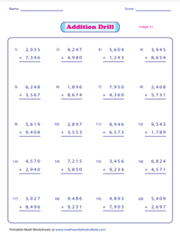 4th grade math worksheets