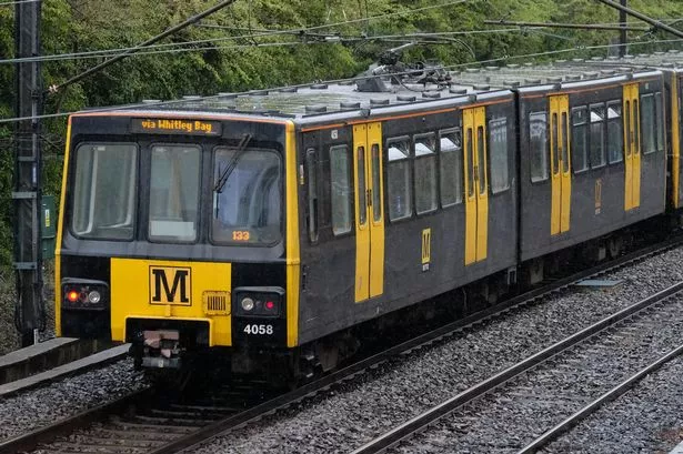 A Metro train on the Tyne and Wear Metro system in Newcastle Upon Tyne.