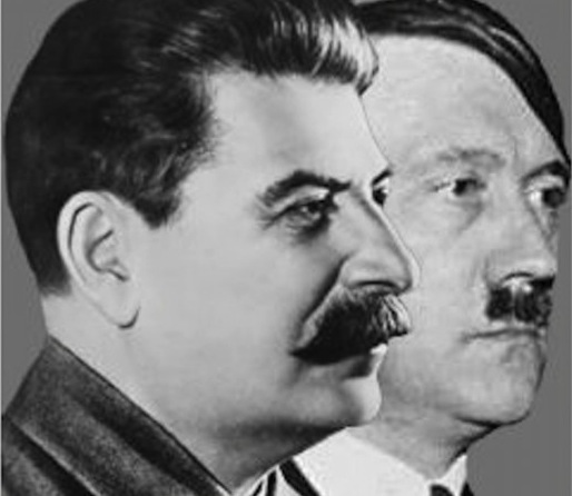 Joseph Stalin (L) and Adolf Hitler (R).