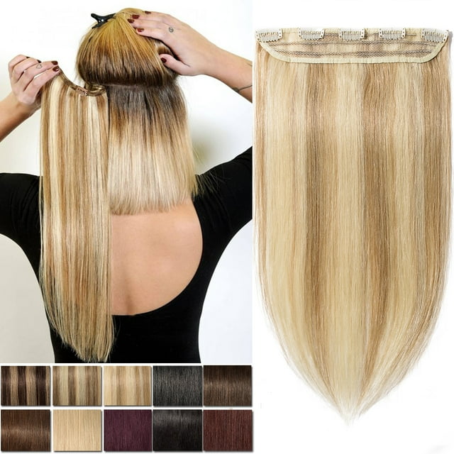 SEGO Blonde Clip in Human Hair Extensions Balayage One Piece Soft ...