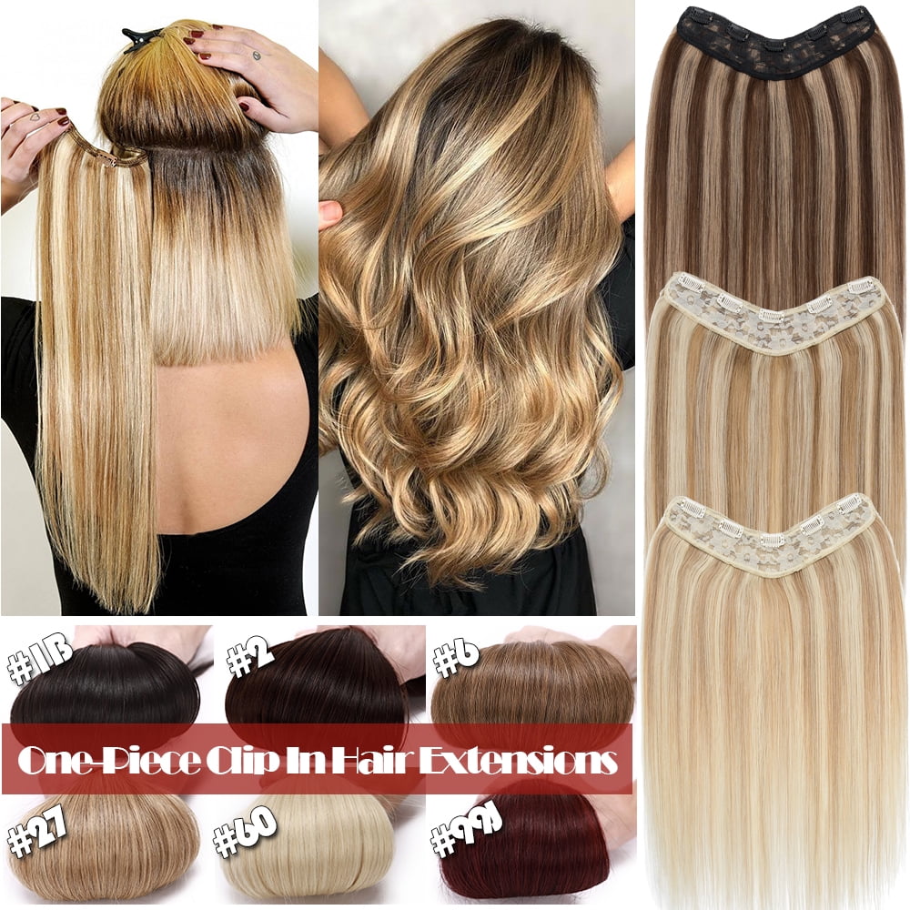 HAIRRO Clip In Hair Extensions V Shape U Part One Piece Clip in Remy ... image.