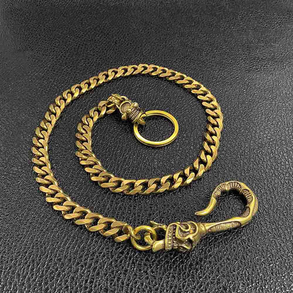 Cool Brass 19" Mens Skull Hook Key Chain Gold Pants Chain Wallet Chain Motorcycle Wallet Chain for Men