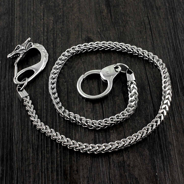 SOLID STAINLESS STEEL BIKER SILVER Dragon WALLET CHAIN