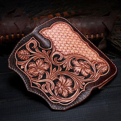 Handmade Leather Mens Tooled Floral Clutch Wallet Cool Wallet Long Wallets for Men Women