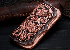 Handmade Leather Mens Tooled Floral Clutch Wallet Cool Wallet Long Wallets for Men Women