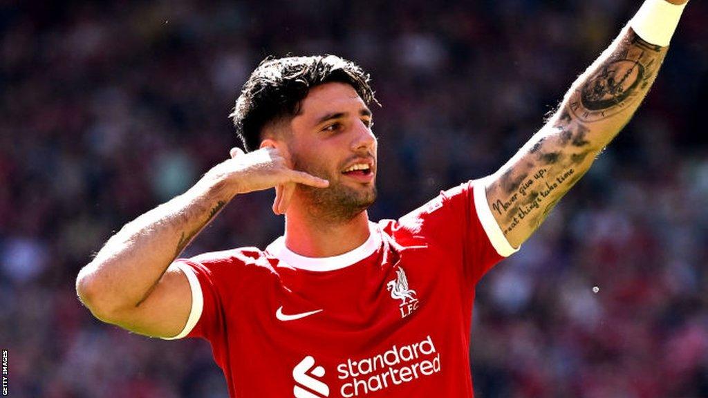 Dominik Szoboszlai celebrates after scoring for Liverpool