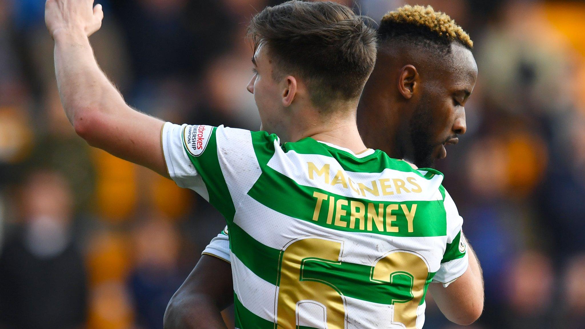 Celtic's Kieran Tierney and Moussa Dembele celebrate