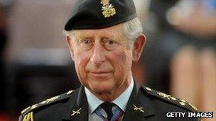 Prince of Wales in military dress on royal visit to Canada (22/5/12)