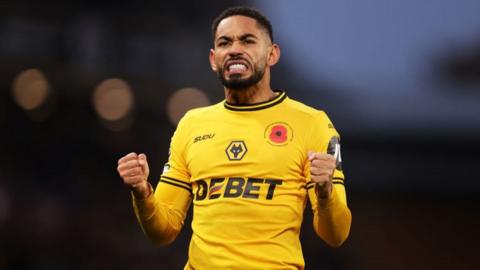 Matheus Cunha celebrates scoring for Wolves