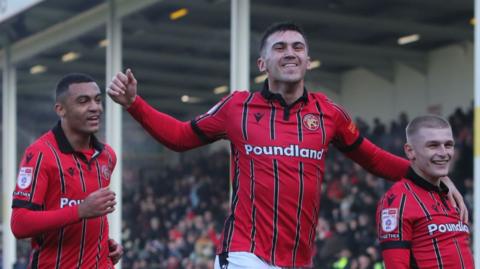 Walsall players celebrates a goal against Tranmere Rovers