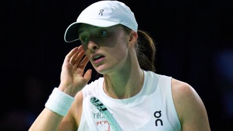 Iga Swiatek playing for Poland at the Billie Jean King Cup