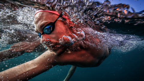 An athlete trains before the World Aquatics Open Water Swimming World Cup NEOM on Day Eighteen of the NEOM Beach Games on November 19, 2024 in Neom, Saudi Arabia.