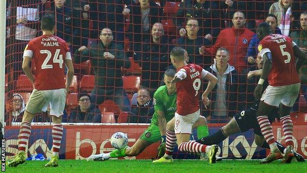 Cauley Woodrow scores against Bristol City