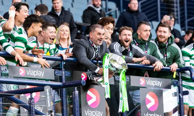 Celtic manager Ange Postecoglou with the League Cup trophy