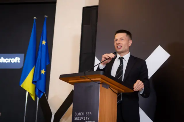 People's Deputy of Ukraine Oleksiy Goncharenko speaks during the Black Sea Security Forum 2024 on June 15, 2024 in Odesa, Ukraine