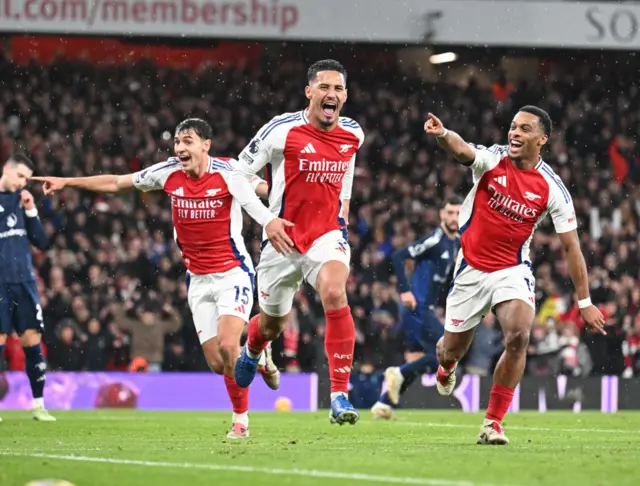 William Saliba celebrates scoring the second Arsenal goal