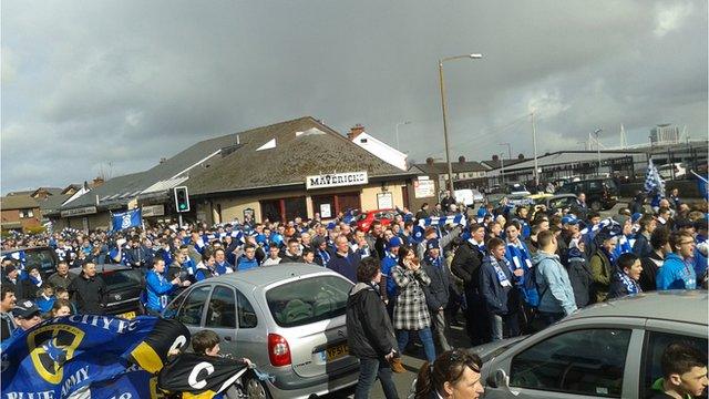 Cardiff City fans on protest march