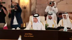 Qatari Minister of State for Foreign Affairs, Sultan bin Saad al-Muraikhi, attends a meeting in Jordan on ending the war on Gaza 