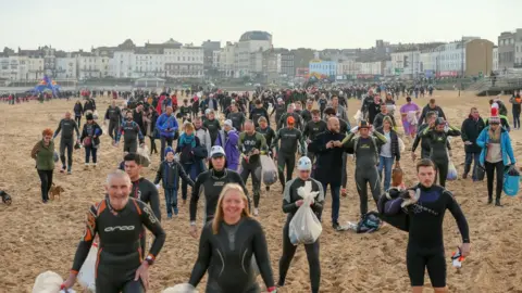 Getty Images Ross Edgley arrives in Margate