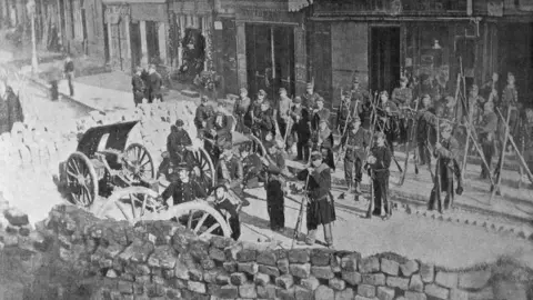 Getty Images Barricade of Abesses street before the battle on May 1871 in Montmartre,Paris,France