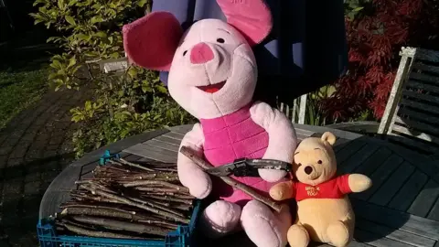 World Pooh Sticks Championships Piglet and Pooh toys with sticks