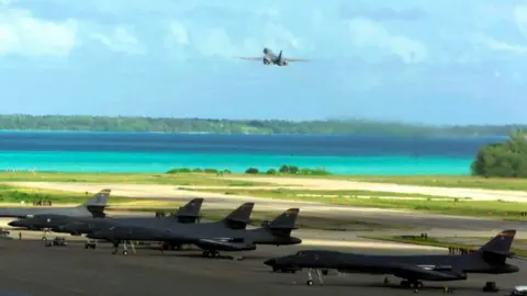 Getty Images A US Air Force bomber takes off from Diego Garcia, bound for a mission in Afghanistan, in October 2001.