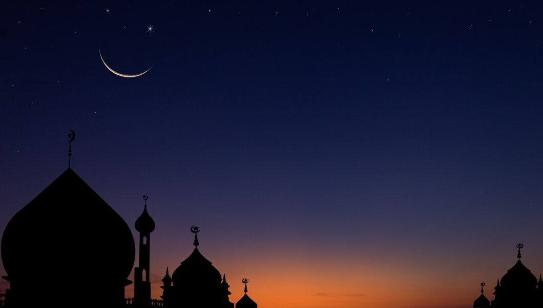 Premium Photo | Silhouette mosques dome on dusk sky in the evening and ...