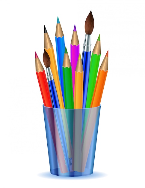 Premium Vector | Colorful pencils and brushes in the holder.