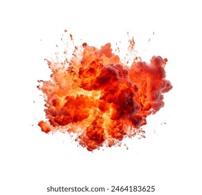 A fiery explosion with intense orange flames and billowing smoke clouds  isolated