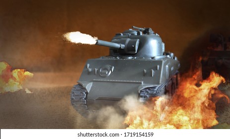 War With Tank, Toy Tank, War Concept, Copy Space...,